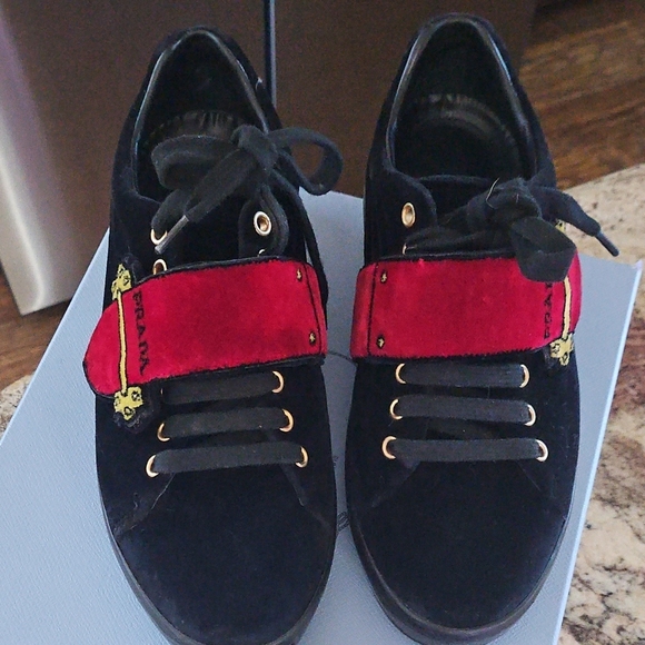 Prada Women's Black and Red Sneakers - Picture 3 of 16